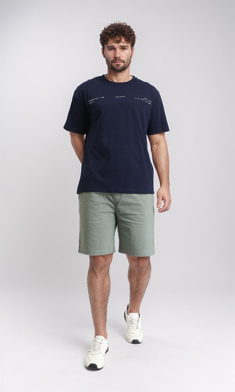 R209388 - Relaxed Fit Elbow Sleeves Printed Tee - Navy Blue