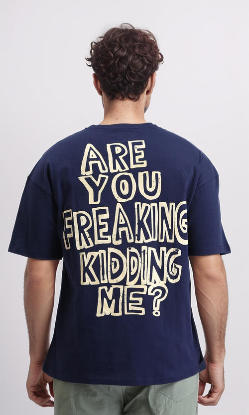 R209389 - Front & Back Print Cotton Tee - Navy Blue