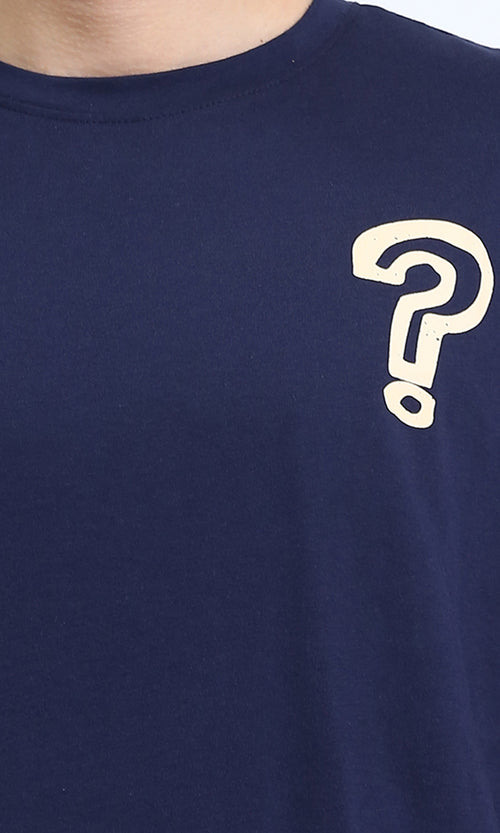 R209389 - Front & Back Print Cotton Tee - Navy Blue