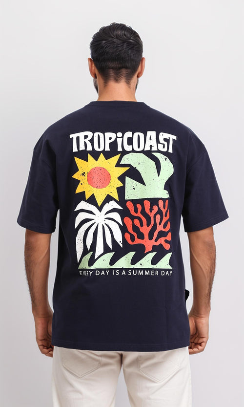 R209390-Round Neck Loose Slip On Tee - Navy Blue