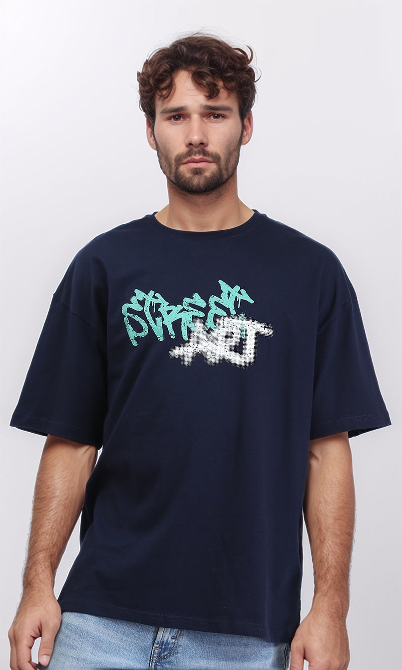 R209391 - Casual Printed Slip On Tee - Navy Blue