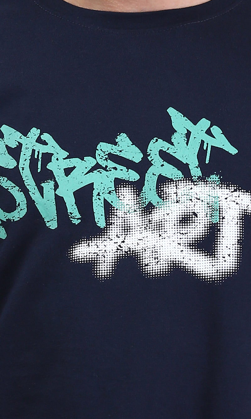 R209391 - Casual Printed Slip On Tee - Navy Blue