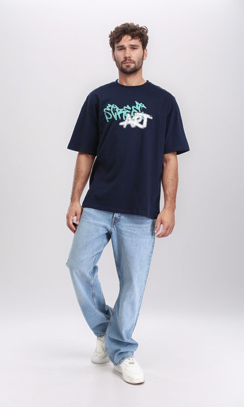 R209391 - Casual Printed Slip On Tee - Navy Blue