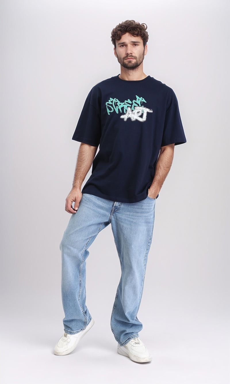 R209391 - Casual Printed Slip On Tee - Navy Blue