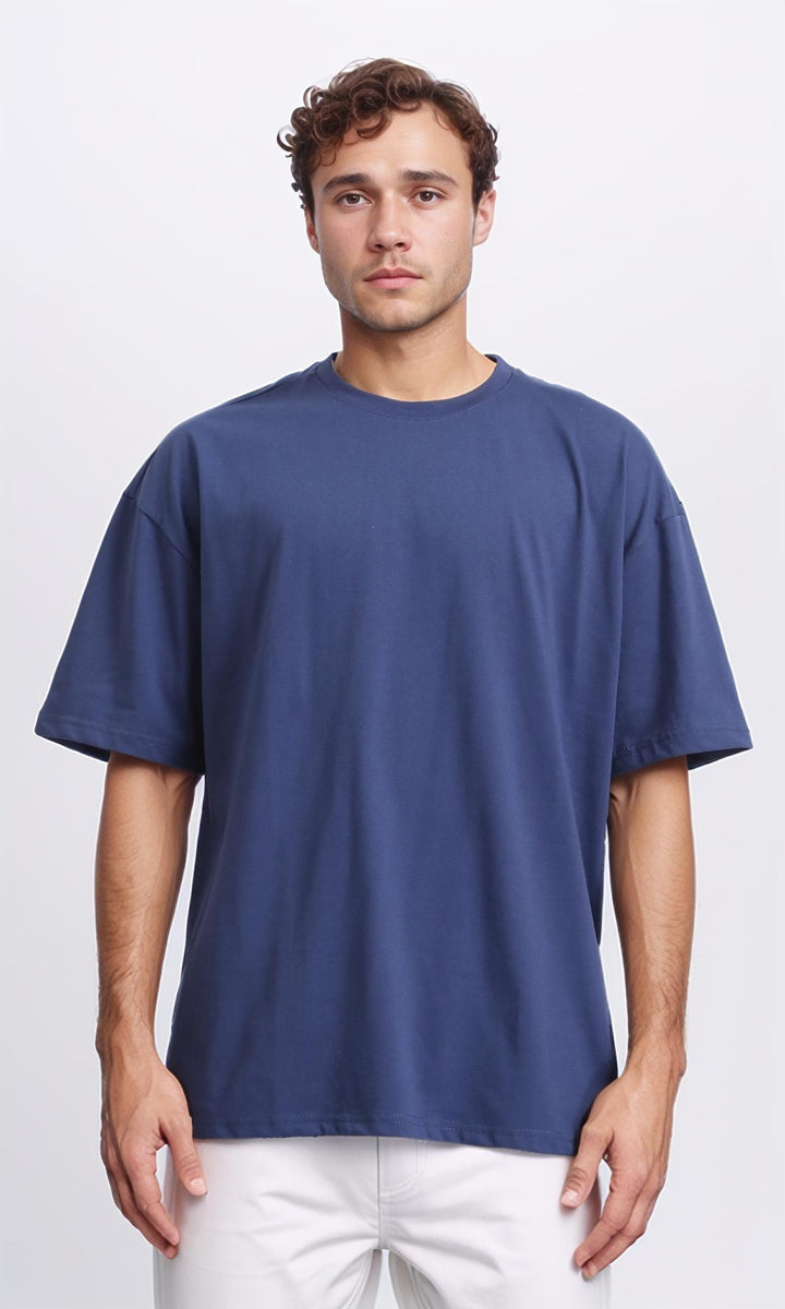 Crew Neck Slip On Basic Tee - Light Navy Blue