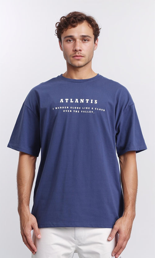 Cotton Slip On Printed Tee - Light Navy Blue