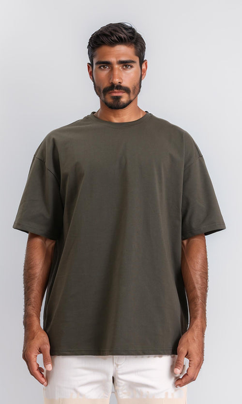 Round Neck Loose Slip On Tee - Dark Olive