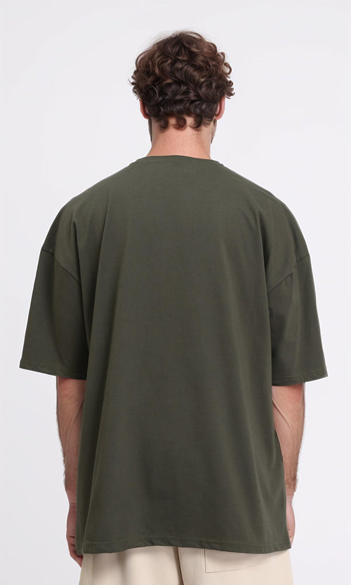 R209395 - Relaxed Fit Printed Cotton Tee - Dark Olive