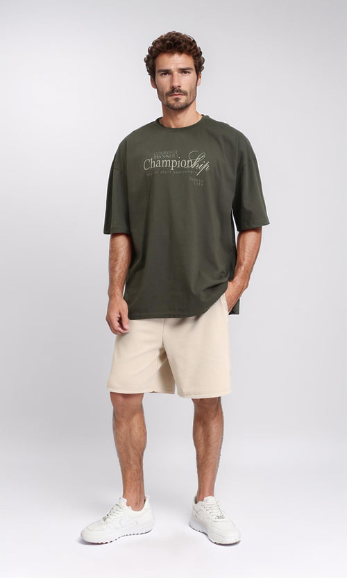 R209395 - Relaxed Fit Printed Cotton Tee - Dark Olive