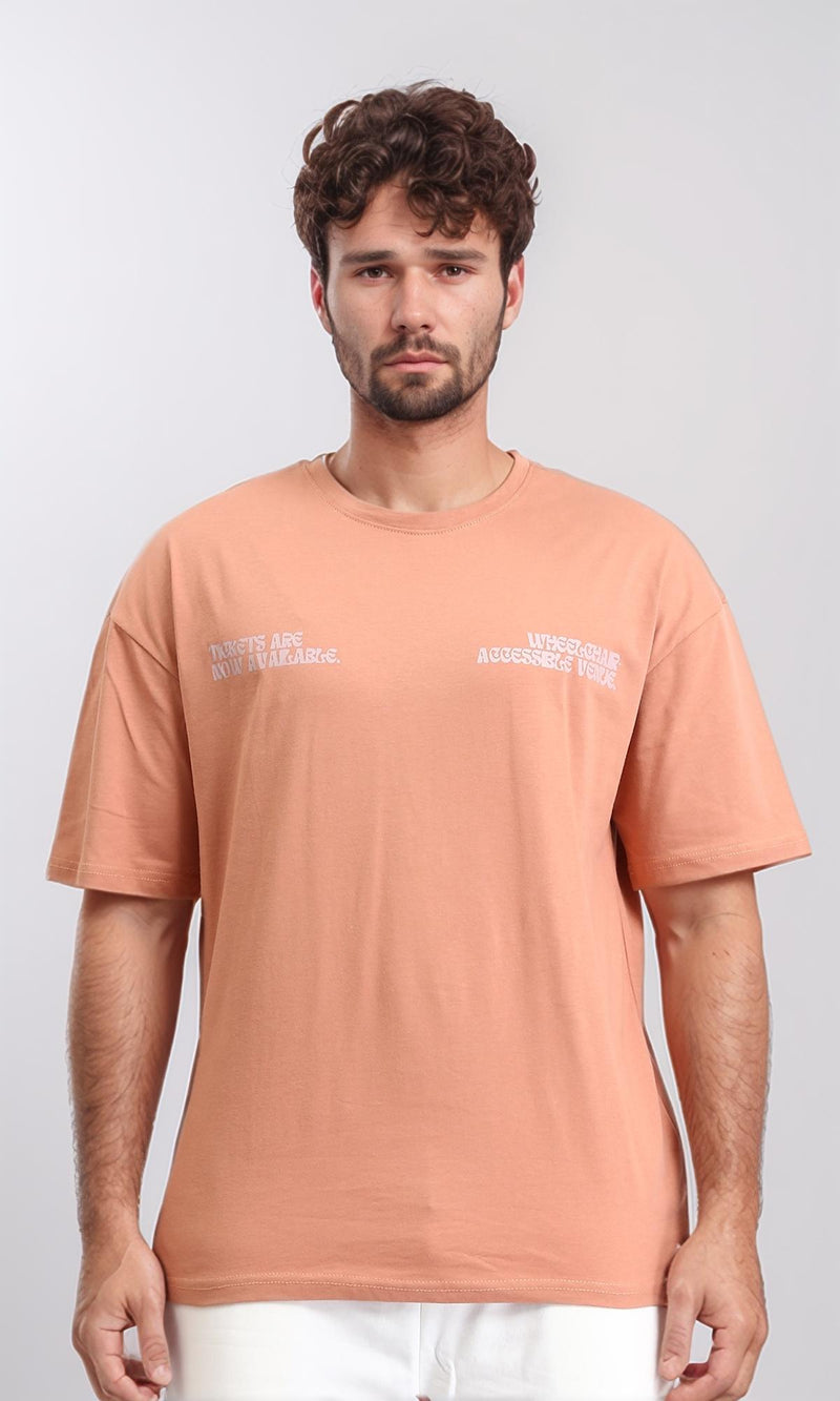 R209396 - Relaxed Fit Elbow Sleeves Printed Tee - Light Orange