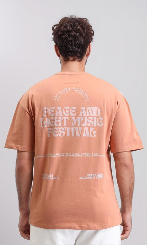 R209396 - Relaxed Fit Elbow Sleeves Printed Tee - Light Orange