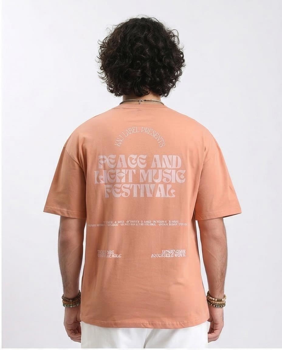 Ravin Men’s Oversized "Peace & Light" Festival Graphic T-Shirt – 100% Premium Cotton in Dusty Coral - R209396