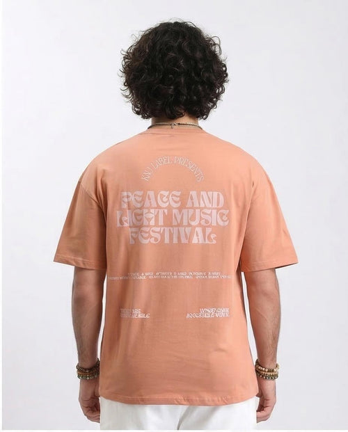 Ravin Men’s Oversized "Peace & Light" Festival Graphic T-Shirt – 100% Premium Cotton in Dusty Coral - R209396