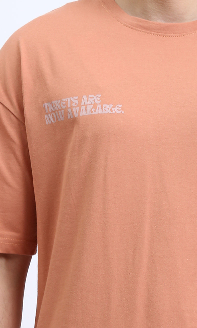 R209396 - Relaxed Fit Elbow Sleeves Printed Tee - Light Orange
