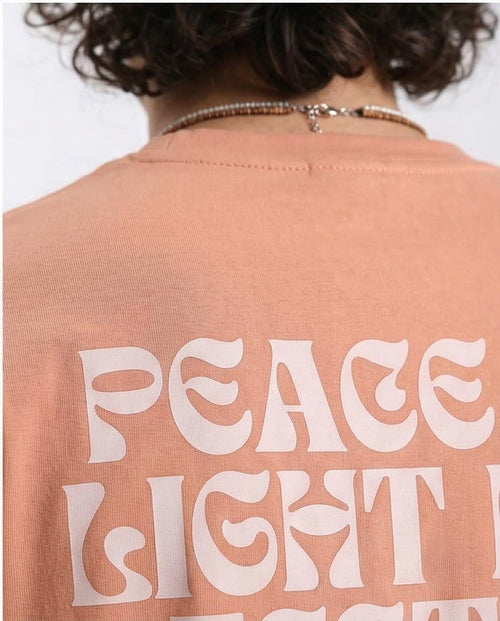Ravin Men’s Oversized "Peace & Light" Festival Graphic T-Shirt – 100% Premium Cotton in Dusty Coral - R209396
