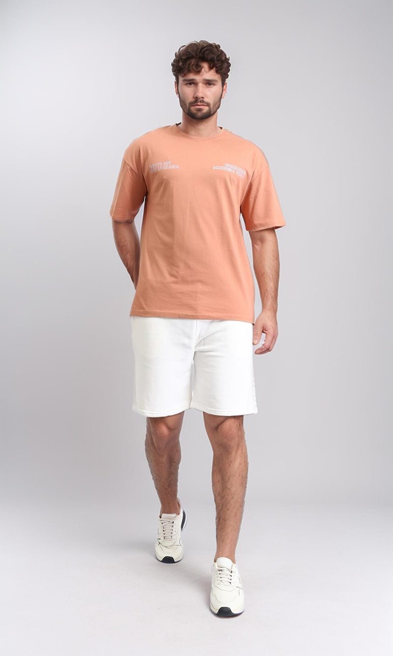 R209396 - Relaxed Fit Elbow Sleeves Printed Tee - Light Orange