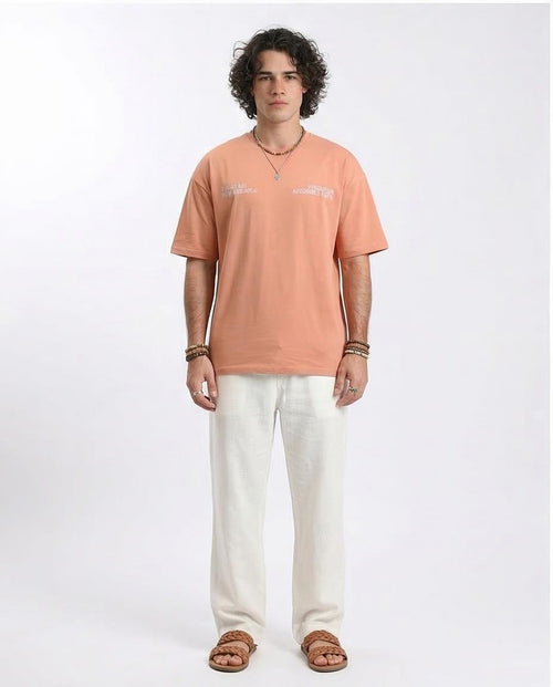 Ravin Men’s Oversized "Peace & Light" Festival Graphic T-Shirt – 100% Premium Cotton in Dusty Coral - R209396
