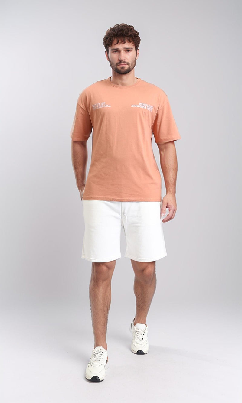 R209396 - Relaxed Fit Elbow Sleeves Printed Tee - Light Orange