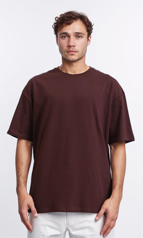 Crew Neck Slip On Basic Tee - Burnt Brown