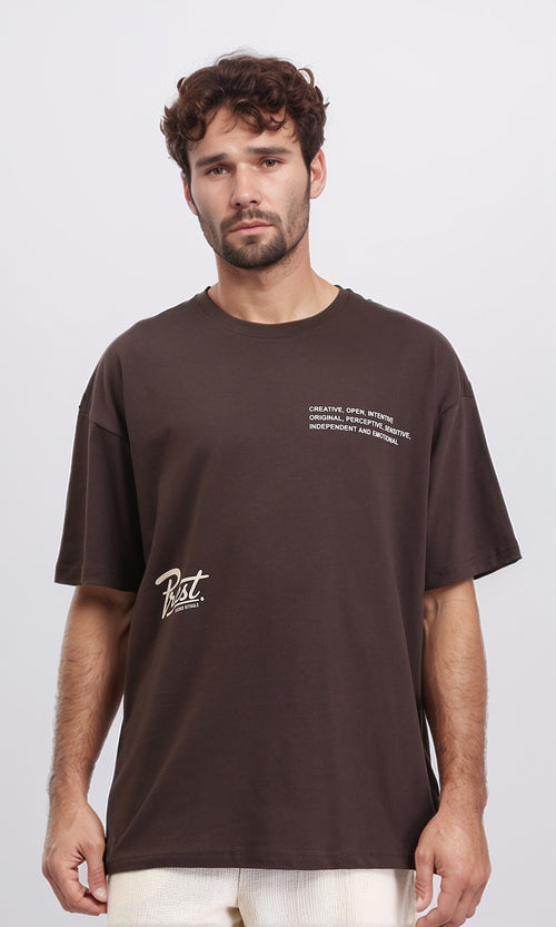 Casual Printed Slip On Tee - Brown