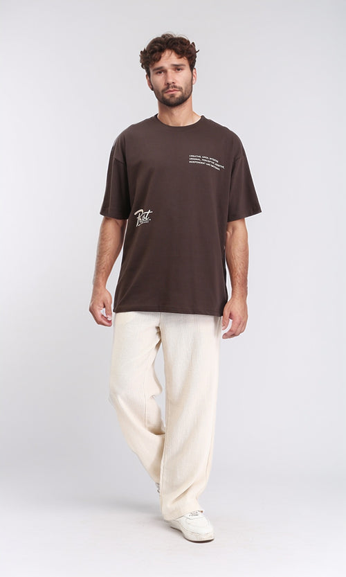 R209398 - Casual Printed Slip On Tee - Brown