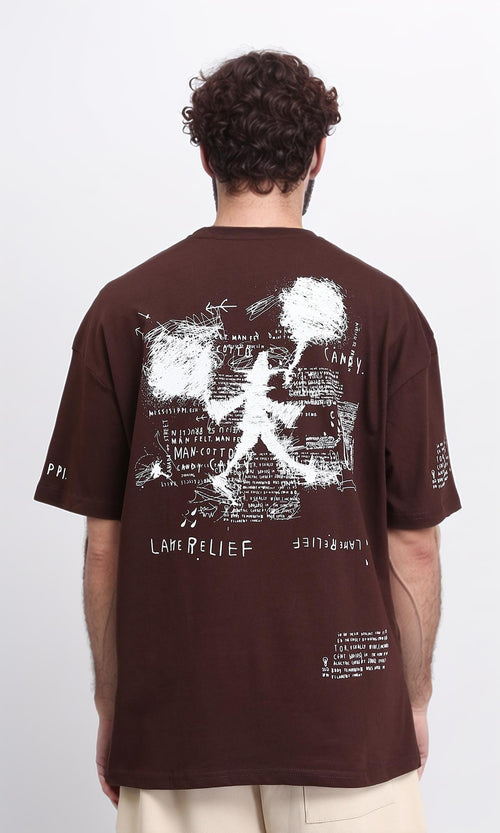 R209399 - Relaxed Fit Printed Cotton Tee - Maroon Brown