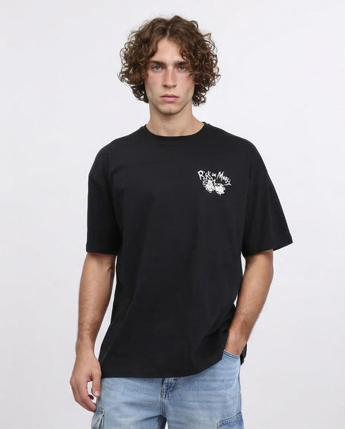 Men's Rick and Morty Summer Surf Club Oversized Black T-Shirt - 100% Cotton - Black