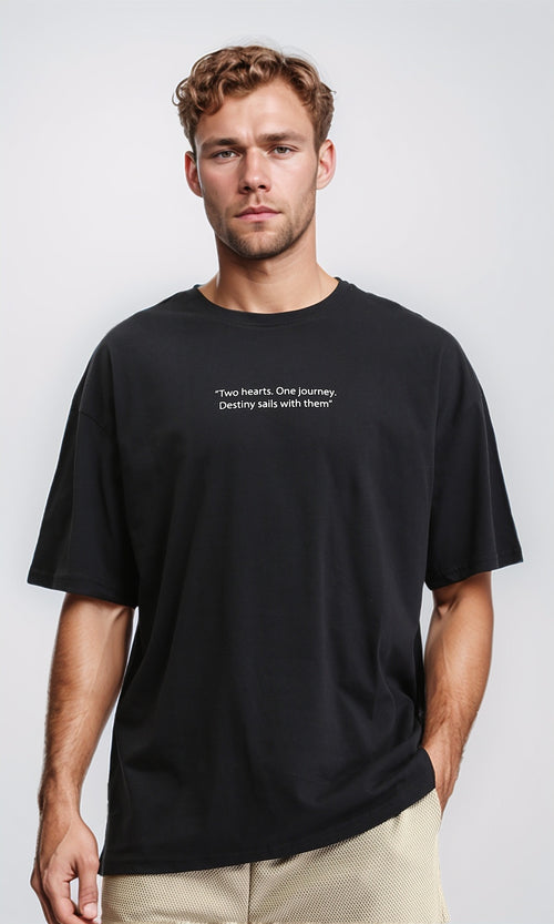 R209402 - Printed Relaxed Fit Casual Tee - Black