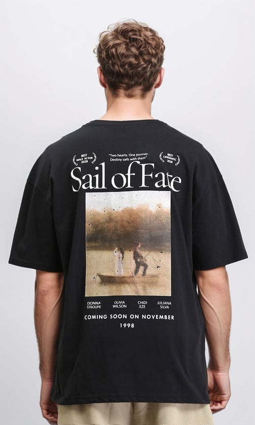 R209402 - Printed Relaxed Fit Casual Tee - Black