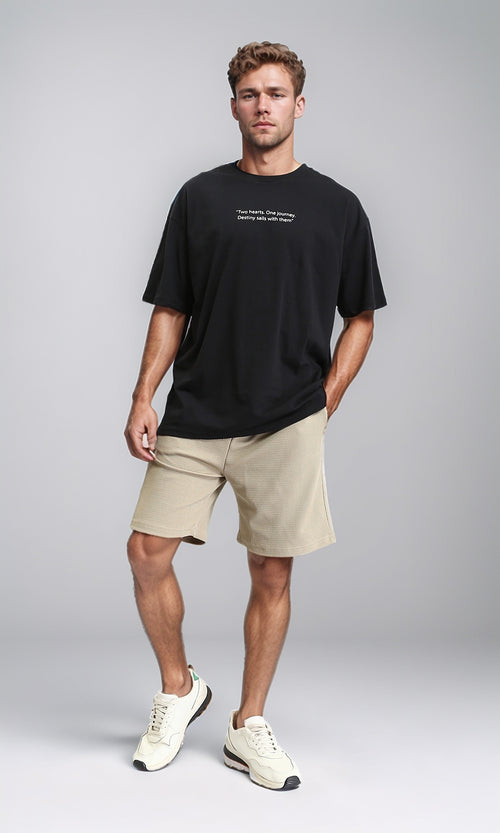 R209402 - Printed Relaxed Fit Casual Tee - Black