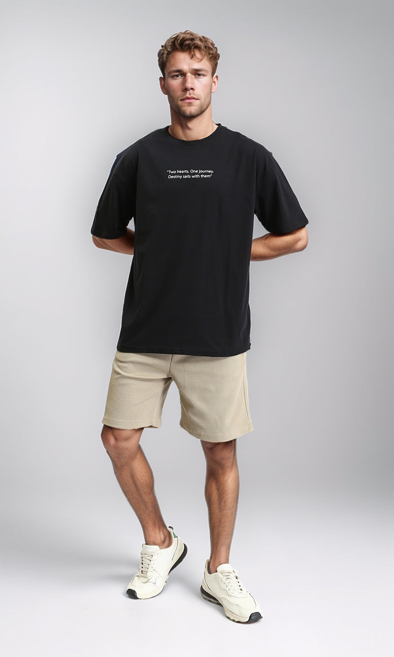 R209402 - Printed Relaxed Fit Casual Tee - Black