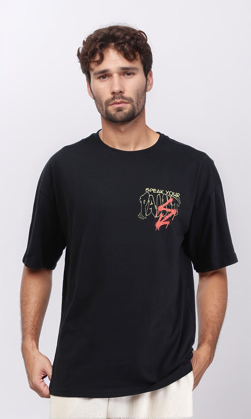 R209404 - Crew Neck Printed Summer Tee - Black
