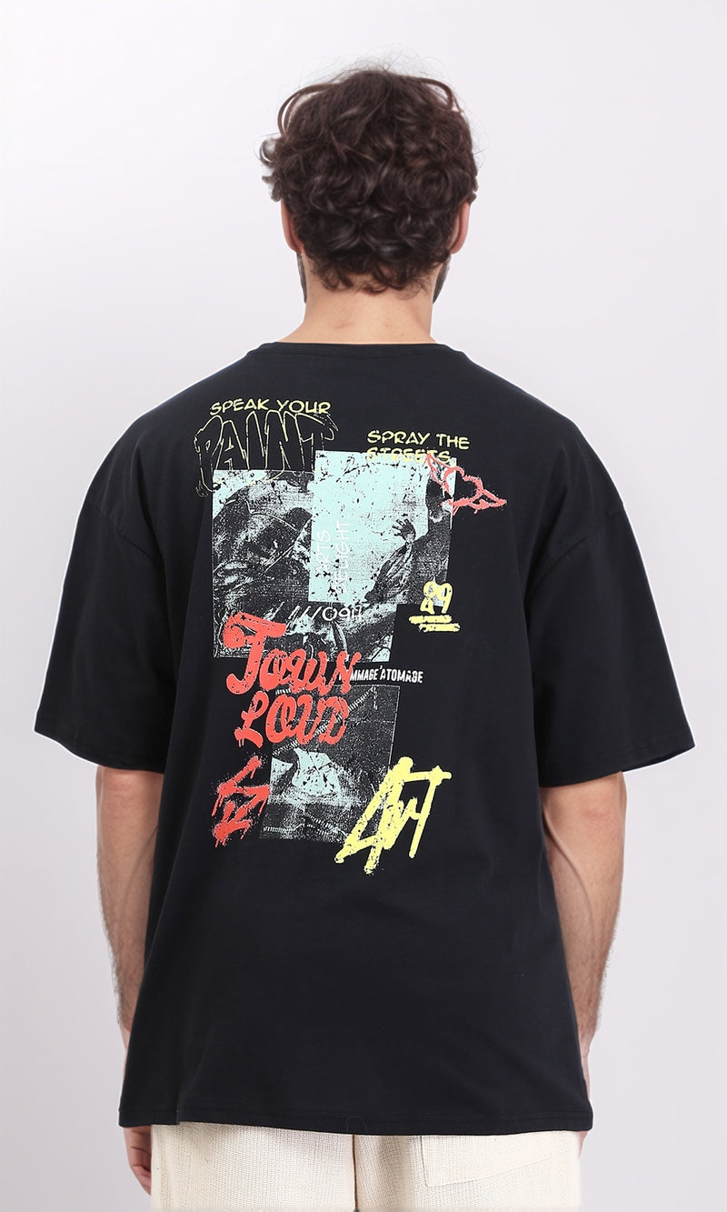 R209404 - Crew Neck Printed Summer Tee - Black