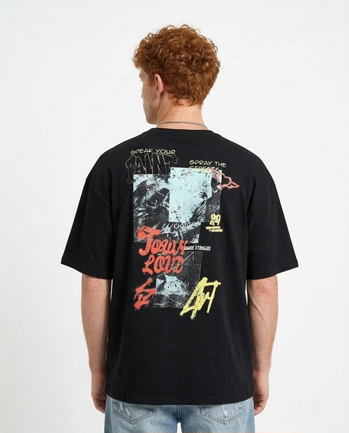 Ravin Men’s Oversized "Speak Your Paint" Graphic Tee – 100% Premium Cotton - Black - R209404
