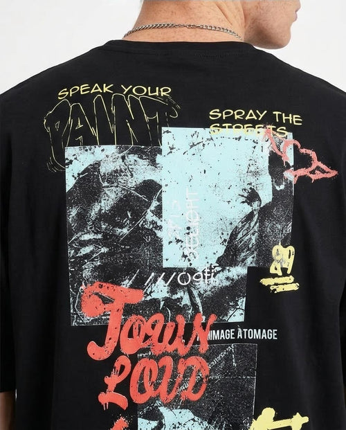 Ravin Men’s Oversized "Speak Your Paint" Graphic Tee – 100% Premium Cotton - Black - R209404