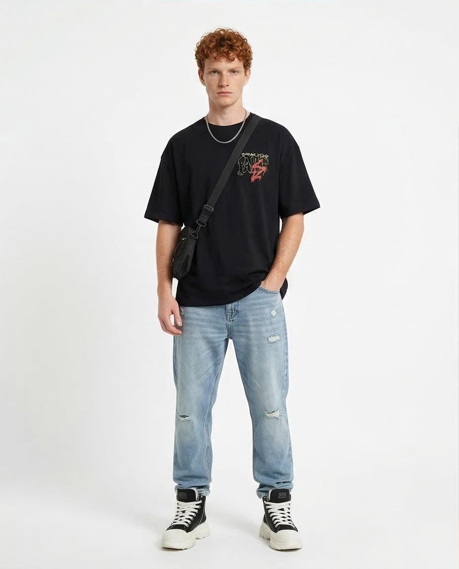 Ravin Men’s Oversized "Speak Your Paint" Graphic Tee – 100% Premium Cotton - Black - R209404