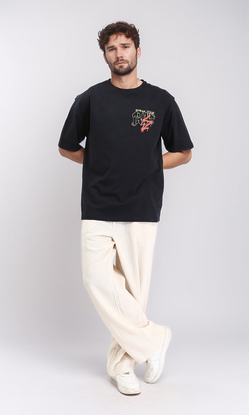 R209404 - Crew Neck Printed Summer Tee - Black
