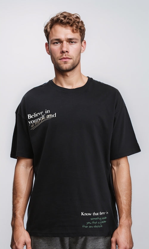 R209405 - Printed Relaxed Fit Casual Tee - Black