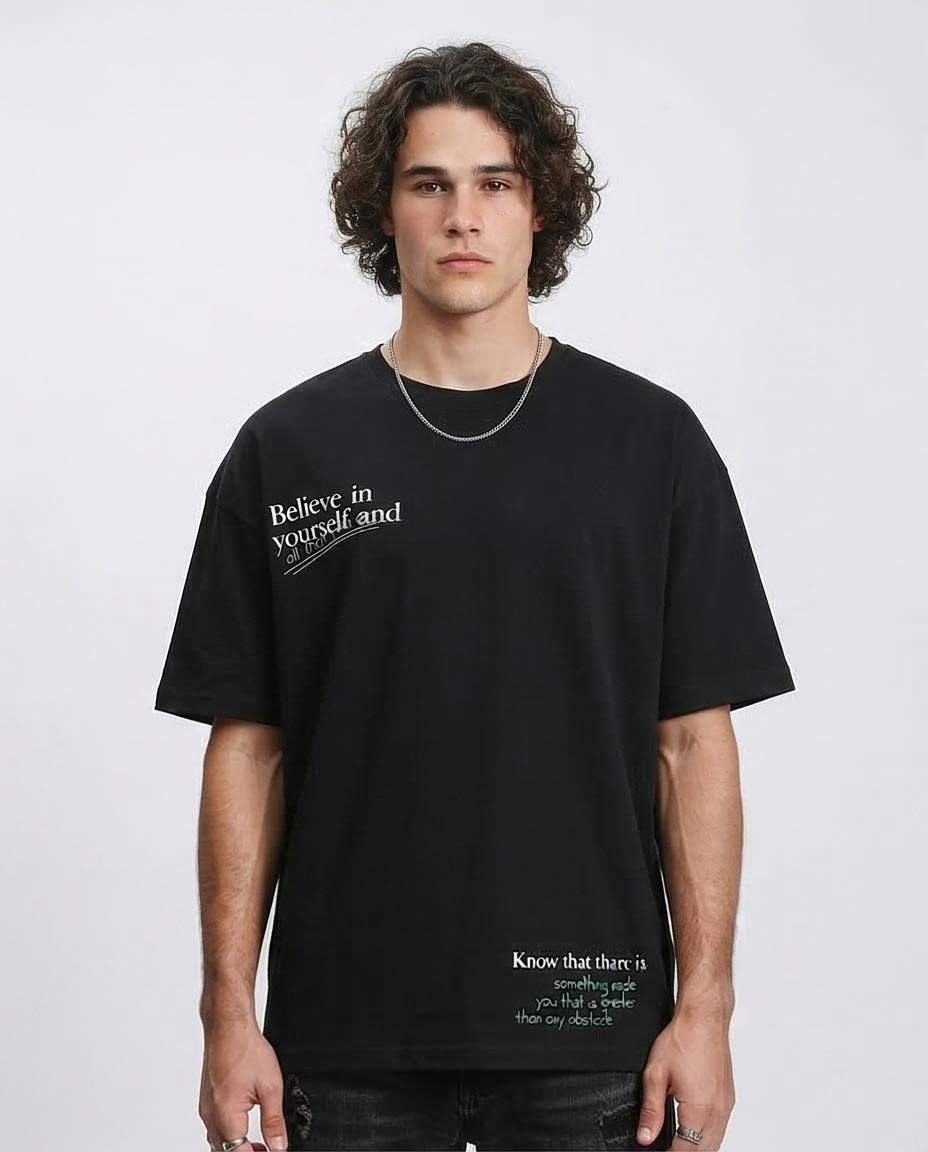 "core Beliefs" Oversized Graphic T-Shirt - Black