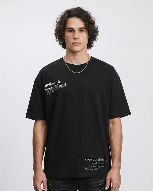 "core Beliefs" Oversized Graphic T-Shirt - Black