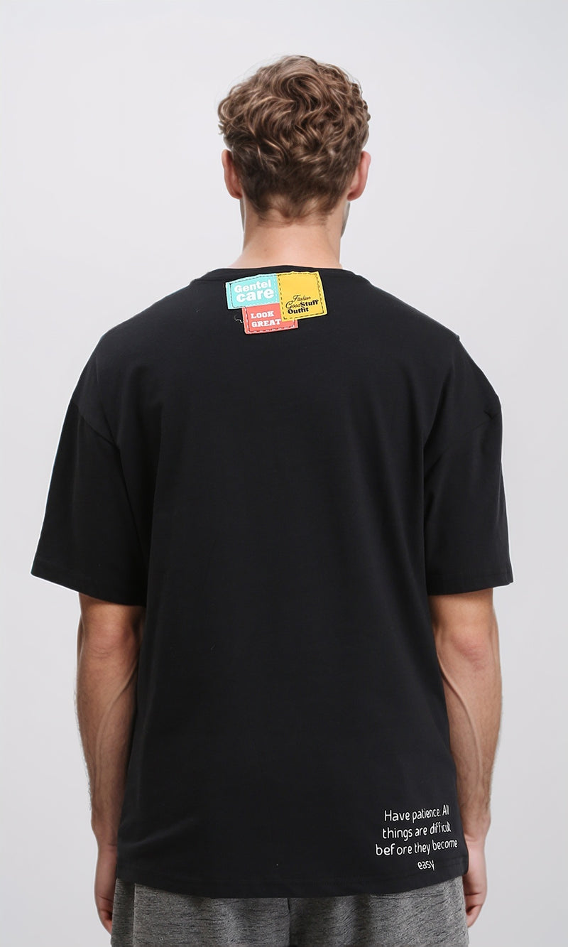 R209405 - Printed Relaxed Fit Casual Tee - Black