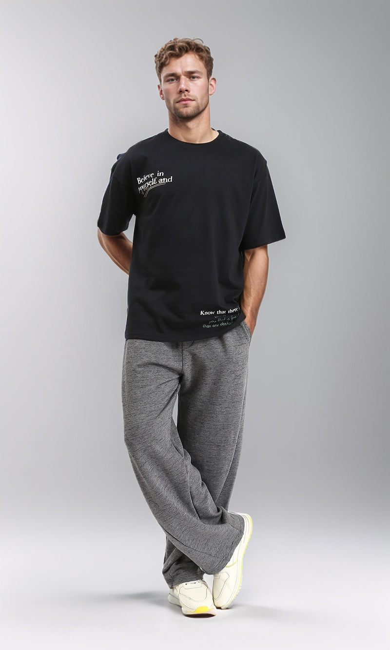 R209405 - Printed Relaxed Fit Casual Tee - Black