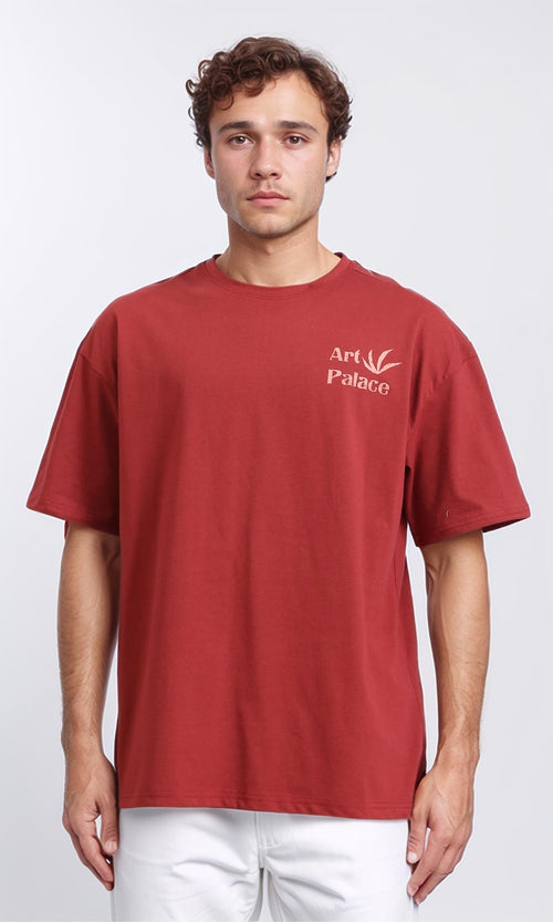"art Palace" Elbow Sleeves Cotton Tee - Coral Orange