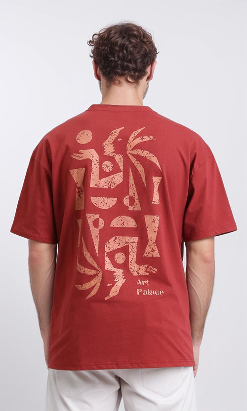 R209407 - "Art Palace" Elbow Sleeves Cotton Tee - Coral Orange