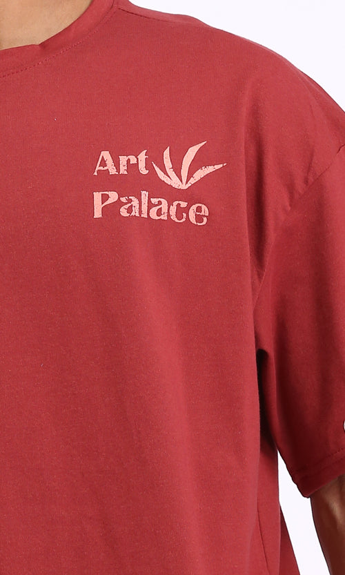 R209407 - "Art Palace" Elbow Sleeves Cotton Tee - Coral Orange