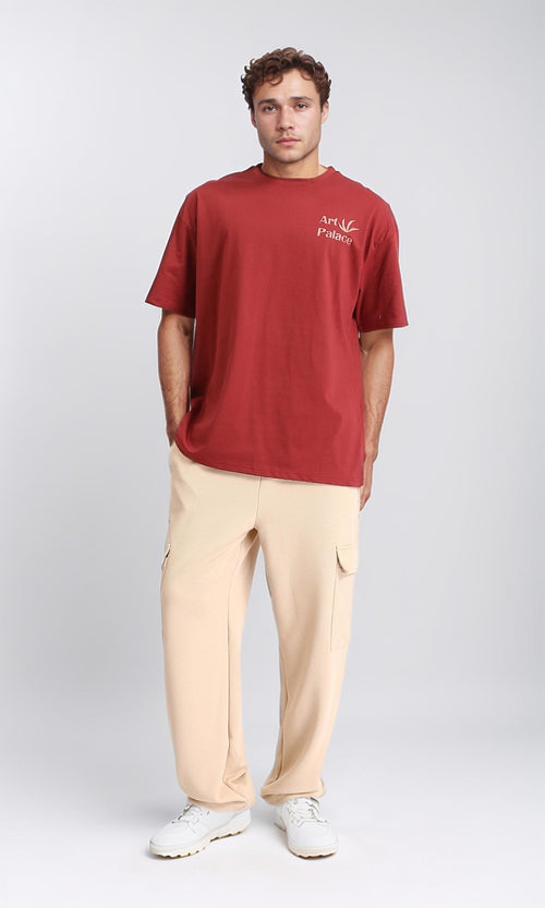 R209407 - "Art Palace" Elbow Sleeves Cotton Tee - Coral Orange