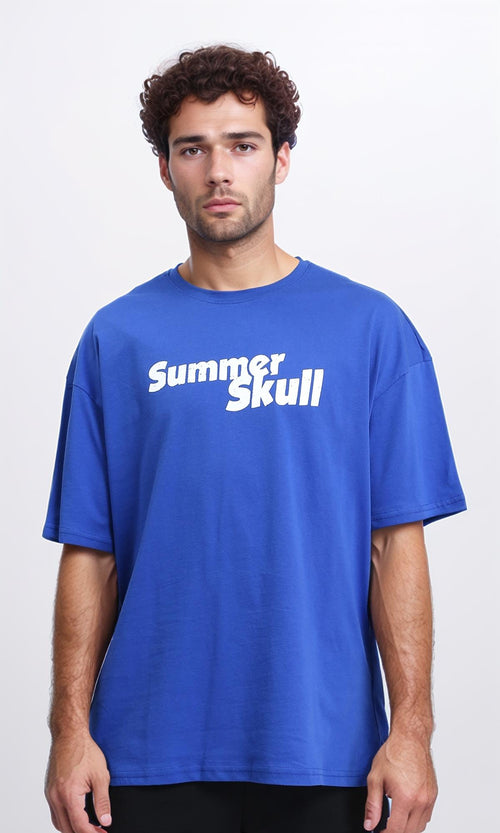 R209411 - "Summer Skull" Elbow Sleeves Casual Tee - Blue