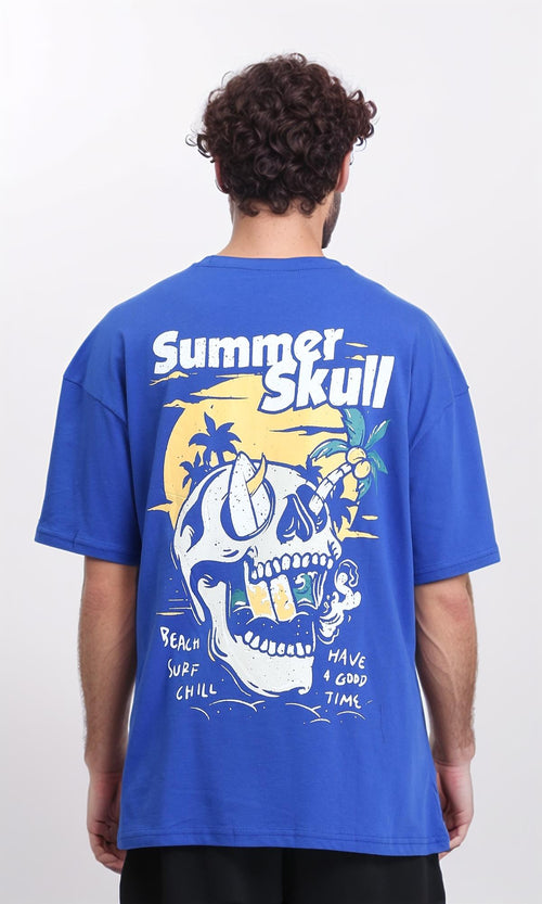 R209411 - "Summer Skull" Elbow Sleeves Casual Tee - Blue