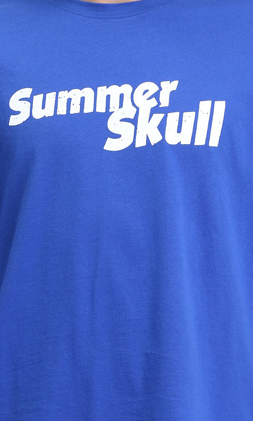 R209411 - "Summer Skull" Elbow Sleeves Casual Tee - Blue