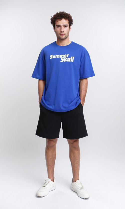 R209411 - "Summer Skull" Elbow Sleeves Casual Tee - Blue
